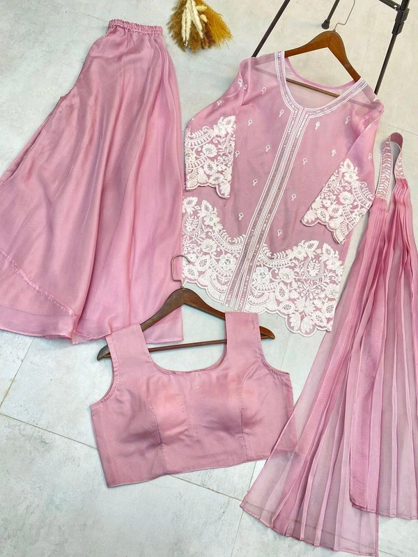 New Four Piece Indo-Western Outfit for the Trendy Wedding Season - Careys Pink, XL