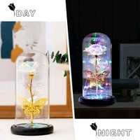 Forever Plastic Rose, Galaxy Glass Rose Flower and Butterfly with Led Light Great Gift Ideas for Valentine's Day, Mother's Day, Birthday, Anniversary, Engagement