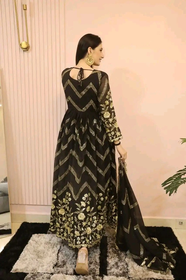 Peaceful Black Color Georgette Sequence Embroidery Gown - Black, L