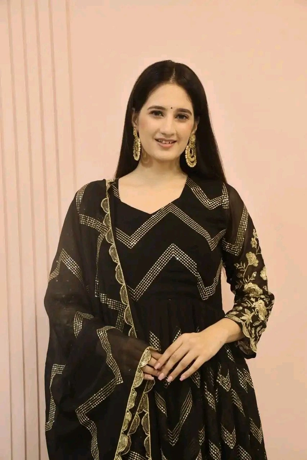 Peaceful Black Color Georgette Sequence Embroidery Gown - Black, XL