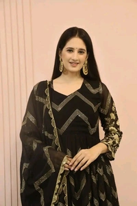 Peaceful Black Color Georgette Sequence Embroidery Gown - Black, XXL