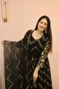 Peaceful Black Color Georgette Sequence Embroidery Gown - Black, XXL