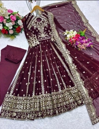 Designer Teal Blue Color Heavy Work Anarkali Gown - Tawny Port, M