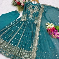 Designer Teal Blue Color Heavy Work Anarkali Gown - Surfie Green, XL