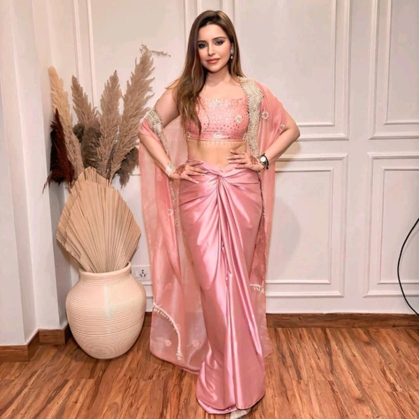 Mauve Nude Cocktail Saree - Ready to Wear - Sweet Pink, Free Size