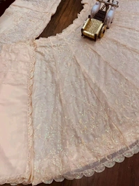 White Faux Georgette Lehenga Choli For Bride - Tan, Free Size