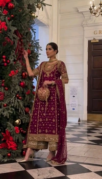 Glowing Red Color Faux Georgette With Embroidery Sequence Work Salwar Suit - Buccaneer, L