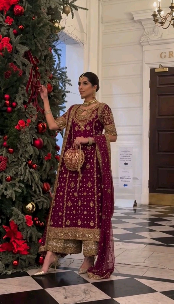 Glowing Red Color Faux Georgette With Embroidery Sequence Work Salwar Suit - Buccaneer, L