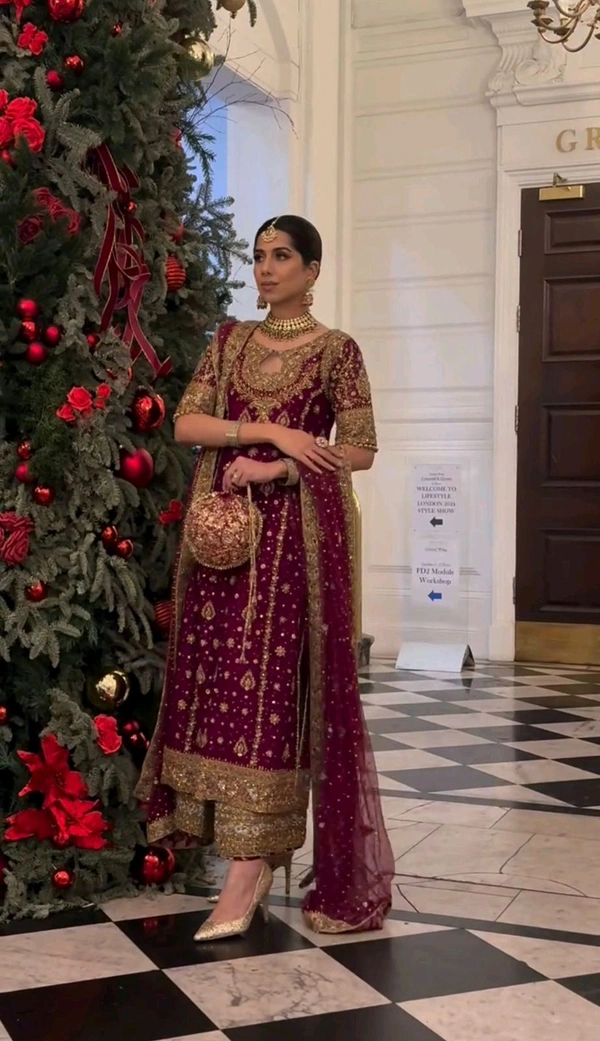 Glowing Red Color Faux Georgette With Embroidery Sequence Work Salwar Suit - Buccaneer, M