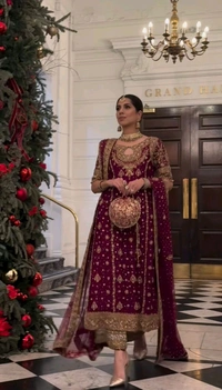 Glowing Red Color Faux Georgette With Embroidery Sequence Work Salwar Suit - Buccaneer, M