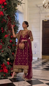 Glowing Red Color Faux Georgette With Embroidery Sequence Work Salwar Suit - Buccaneer, M