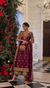 Glowing Red Color Faux Georgette With Embroidery Sequence Work Salwar Suit - Buccaneer, M