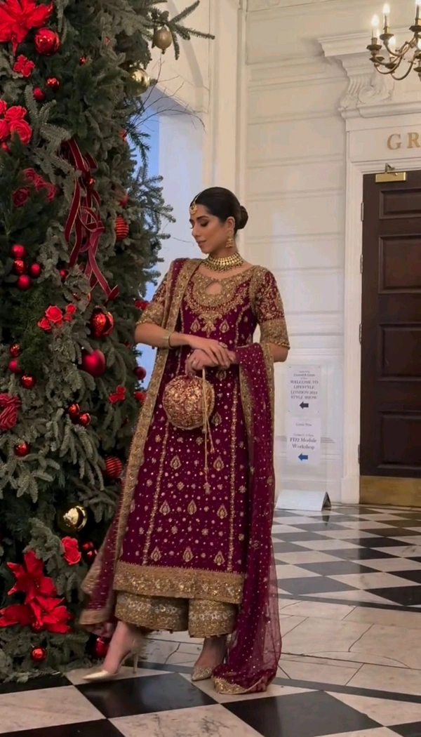 Glowing Red Color Faux Georgette With Embroidery Sequence Work Salwar Suit - Buccaneer, M