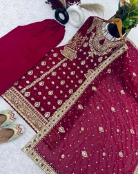 Glowing Red Color Faux Georgette With Embroidery Sequence Work Salwar Suit - Buccaneer, XXL