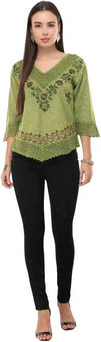 Women's Rayon Green Embroidery - Green Smoke, L