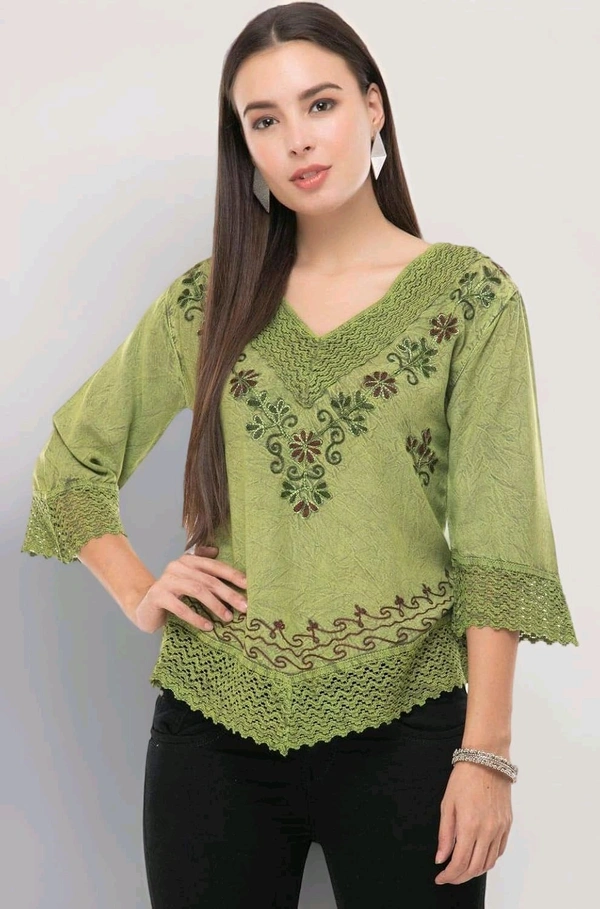Women's Rayon Green Embroidery - Green Smoke, S