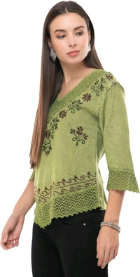 Women's Rayon Green Embroidery - Green Smoke, S