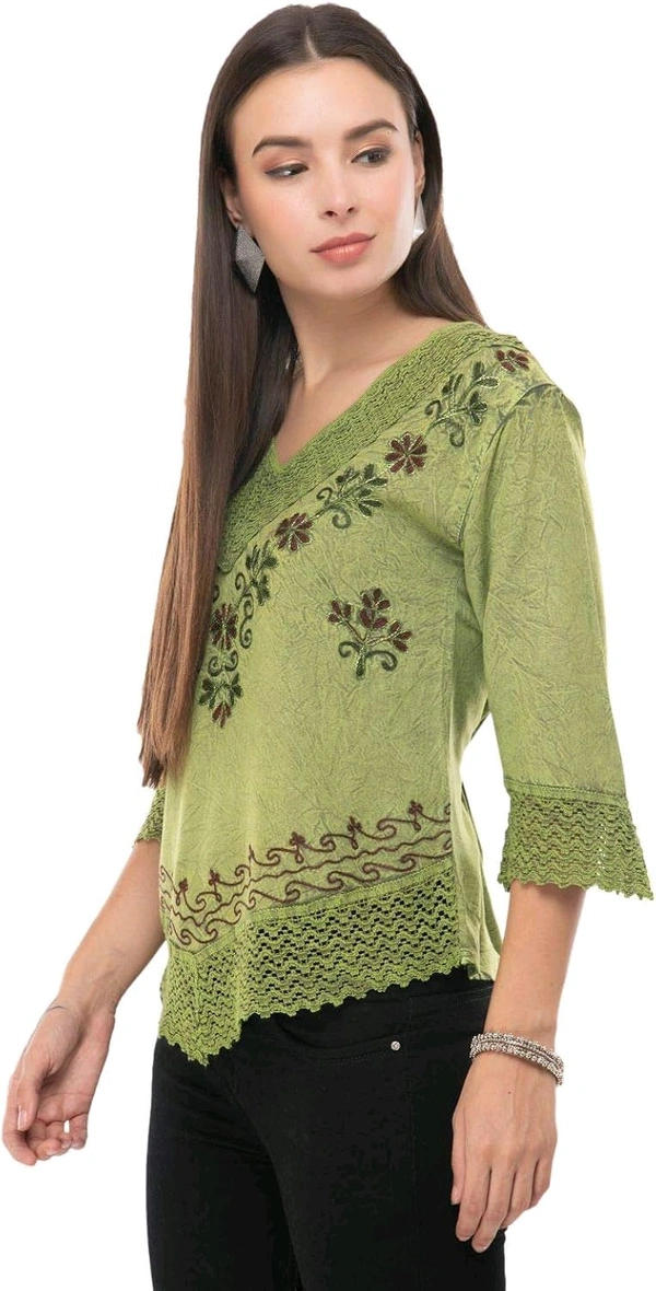 Women's Rayon Green Embroidery - Green Smoke, XXL