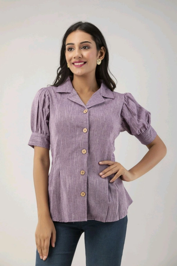 Casual Puff Sleeves Self Design Women Blue Top - Shady Lady, L