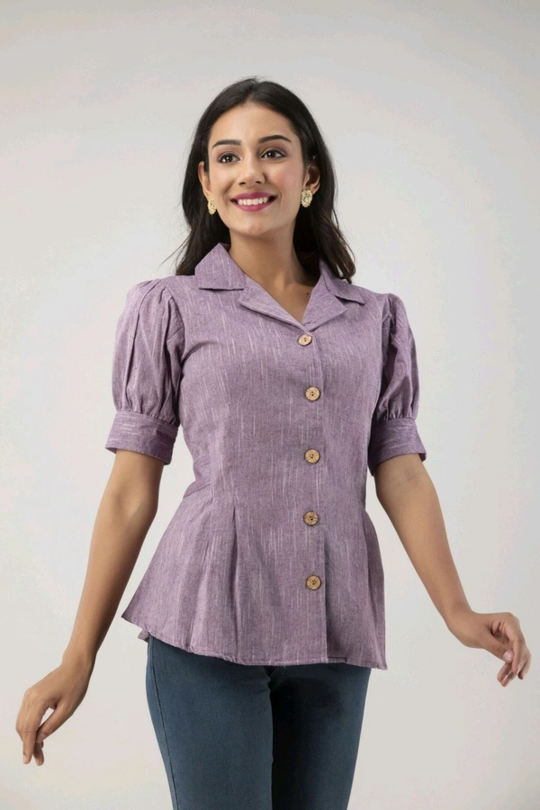 Casual Puff Sleeves Self Design Women Blue Top - Shady Lady, S