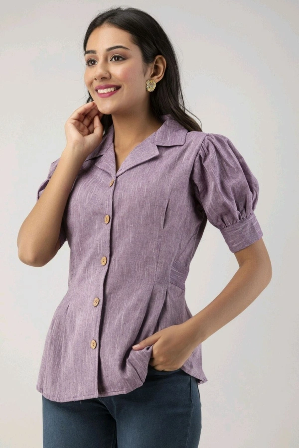Casual Puff Sleeves Self Design Women Blue Top - Shady Lady, S