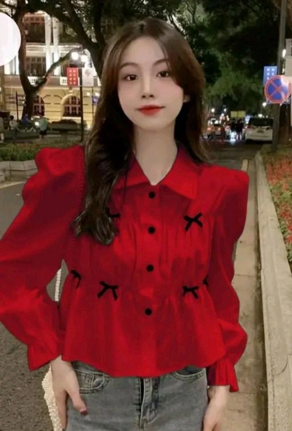 Bow Long Sleeve Shirt Women's Design Sense Niche Top New Spring and Autumn Loose Short Shirt Women - Monarch, L
