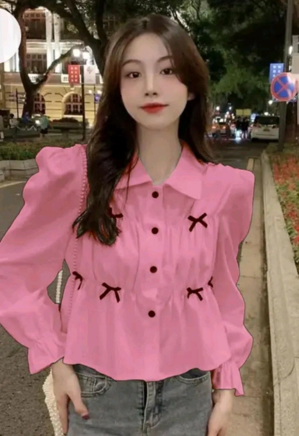 Bow Long Sleeve Shirt Women's Design Sense Niche Top New Spring and Autumn Loose Short Shirt Women - Can Can, L
