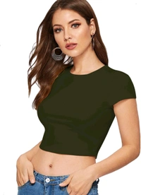 Casual Regular Sleeves Self Design Women Black Top - Thatch Green, L