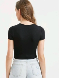 Casual Regular Sleeves Self Design Women Black Top - Black, S