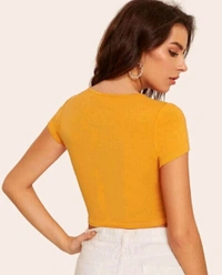 Casual Regular Sleeves Self Design Women Black Top - Fuel Yellow, S