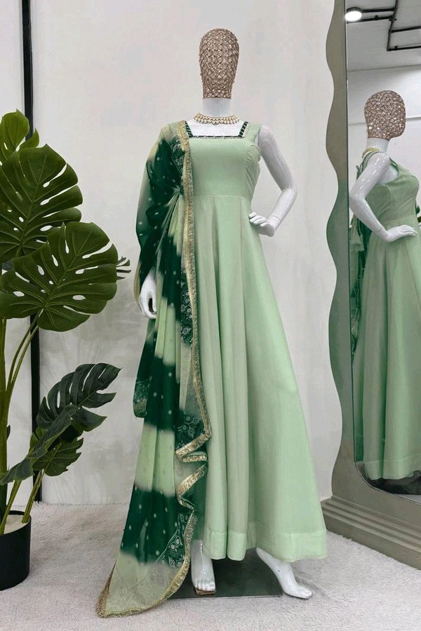 Pista Color Long Gown For Mehendi Rasam - Norway, XXL