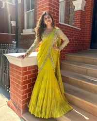 GEORGETTE READY WEAR LEHENGA SAREE - Yellow, Free Size