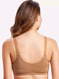 Women Cotton Brushed Lycra Full Coverage No Bounce, Non-Wired, Non-Padded Front Open Magic Bra with Back Support - Tumbleweed, 32B