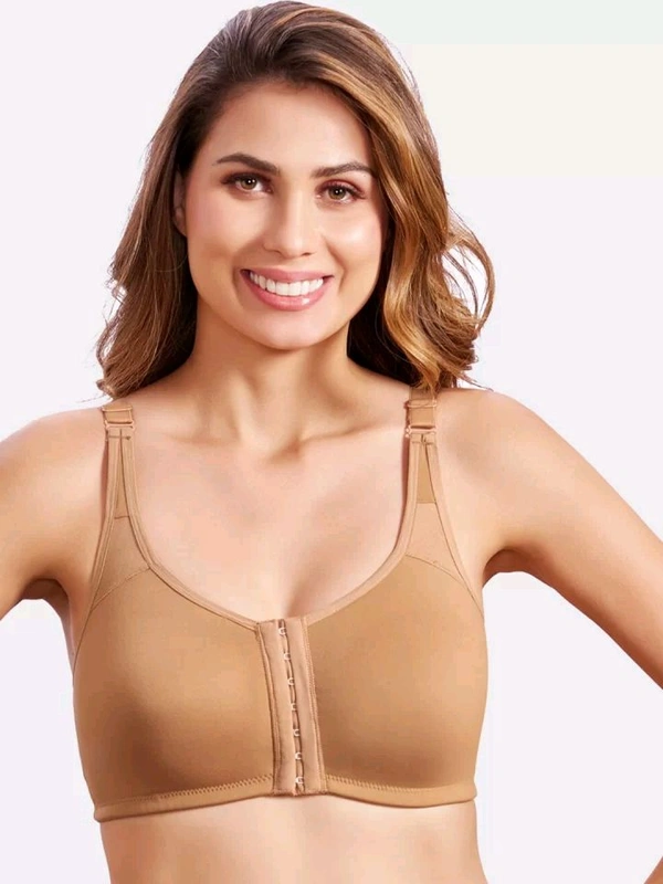 Women Cotton Brushed Lycra Full Coverage No Bounce, Non-Wired, Non-Padded Front Open Magic Bra with Back Support - Tumbleweed, 44B