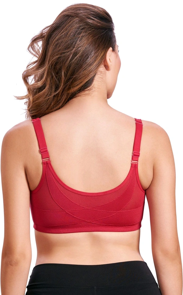Women Cotton Brushed Lycra Full Coverage No Bounce, Non-Wired, Non-Padded Front Open Magic Bra with Back Support - Cardinal, 40B