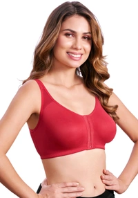Women Cotton Brushed Lycra Full Coverage No Bounce, Non-Wired, Non-Padded Front Open Magic Bra with Back Support - Cardinal, 40B