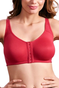 Women Cotton Brushed Lycra Full Coverage No Bounce, Non-Wired, Non-Padded Front Open Magic Bra with Back Support - Cardinal, 40B