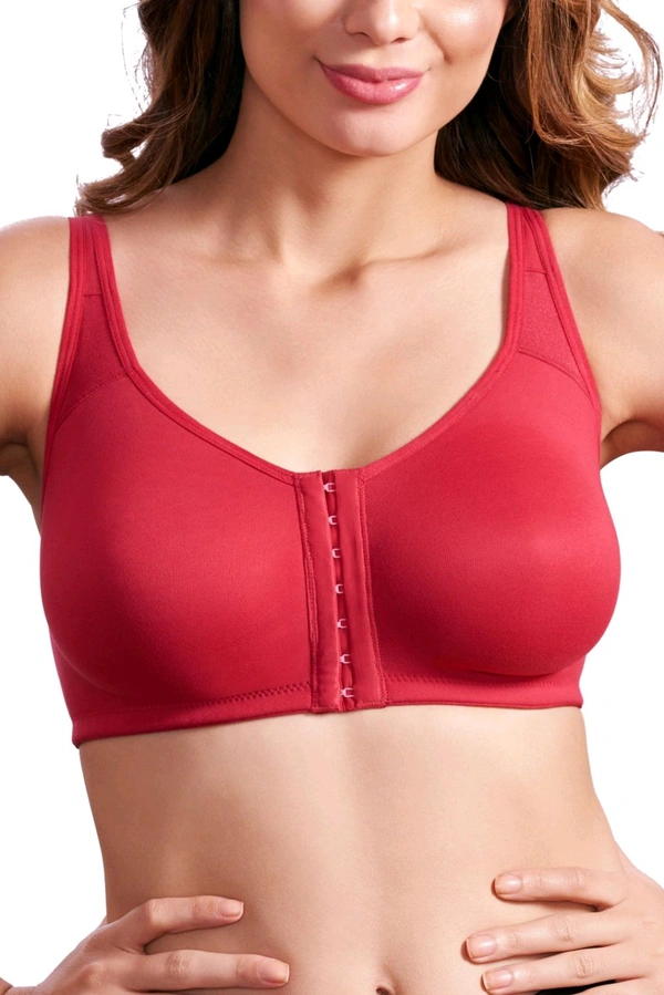 Women Cotton Brushed Lycra Full Coverage No Bounce, Non-Wired, Non-Padded Front Open Magic Bra with Back Support - Cardinal, 40B