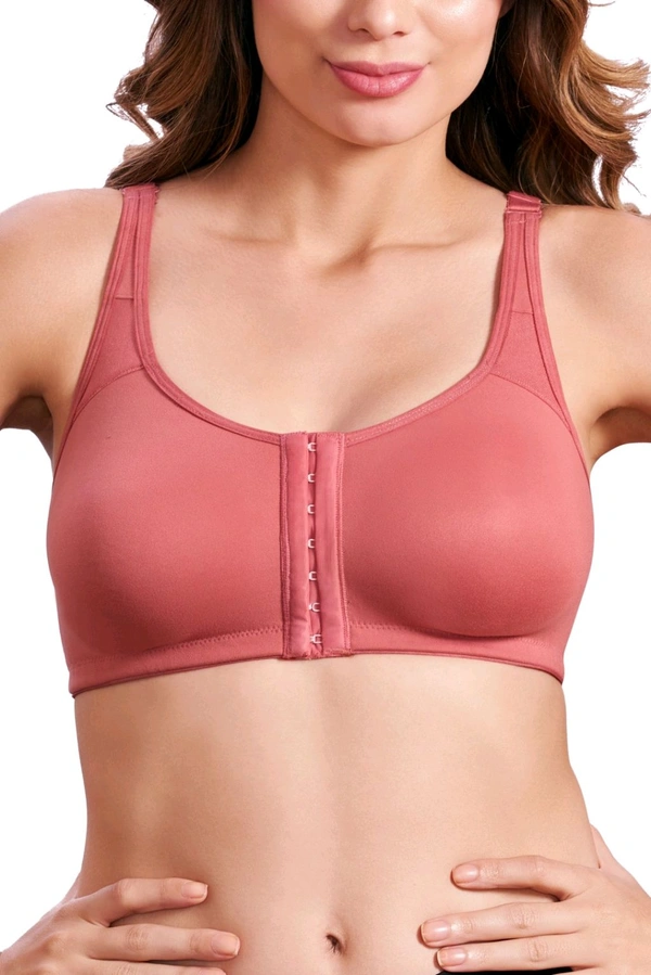 Women Cotton Brushed Lycra Full Coverage No Bounce, Non-Wired, Non-Padded Front Open Magic Bra with Back Support - New York Pink, 40B