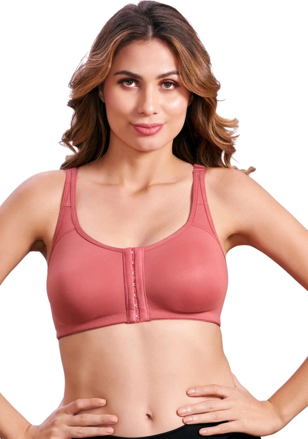 Women Cotton Brushed Lycra Full Coverage No Bounce, Non-Wired, Non-Padded Front Open Magic Bra with Back Support - New York Pink, 40B
