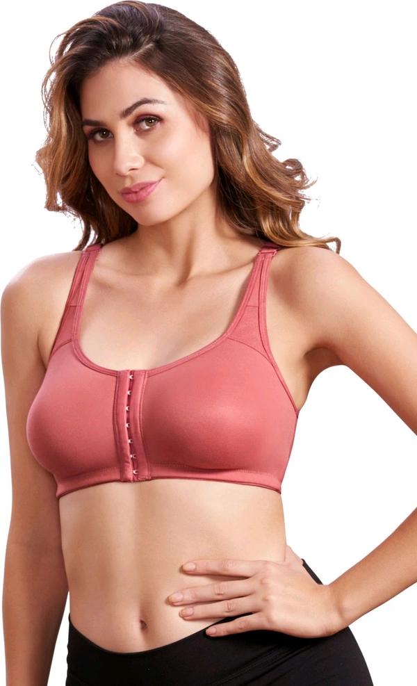 Women Cotton Brushed Lycra Full Coverage No Bounce, Non-Wired, Non-Padded Front Open Magic Bra with Back Support - New York Pink, 44B