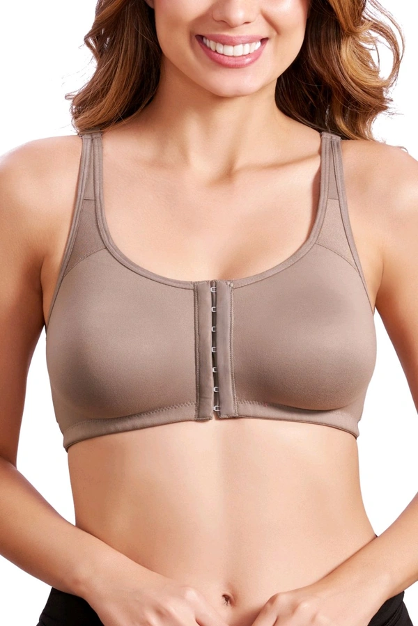 Women Cotton Brushed Lycra Full Coverage No Bounce, Non-Wired, Non-Padded Front Open Magic Bra with Back Support - Quicksand, 40B