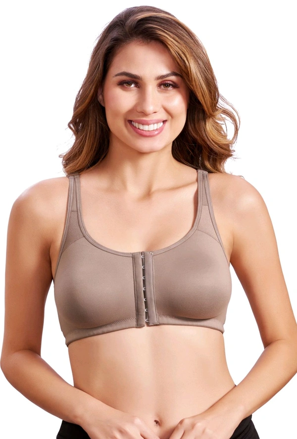 Women Cotton Brushed Lycra Full Coverage No Bounce, Non-Wired, Non-Padded Front Open Magic Bra with Back Support - Quicksand, 40B