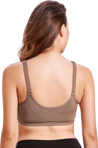 Women Cotton Brushed Lycra Full Coverage No Bounce, Non-Wired, Non-Padded Front Open Magic Bra with Back Support - Quicksand, 42B