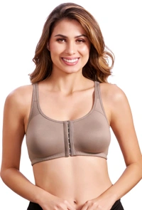 Women Cotton Brushed Lycra Full Coverage No Bounce, Non-Wired, Non-Padded Front Open Magic Bra with Back Support - Quicksand, 42B
