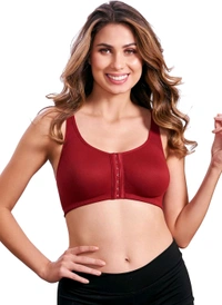 Women Cotton Brushed Lycra Full Coverage No Bounce, Non-Wired, Non-Padded Front Open Magic Bra with Back Support - Merlot, 32B