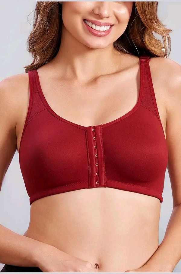 Women Cotton Brushed Lycra Full Coverage No Bounce, Non-Wired, Non-Padded Front Open Magic Bra with Back Support - Merlot, 38B