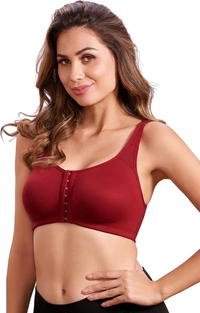 Women Cotton Brushed Lycra Full Coverage No Bounce, Non-Wired, Non-Padded Front Open Magic Bra with Back Support - Merlot, 38B