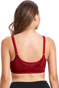 Women Cotton Brushed Lycra Full Coverage No Bounce, Non-Wired, Non-Padded Front Open Magic Bra with Back Support - Merlot, 38B