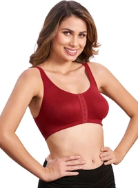 Women Cotton Brushed Lycra Full Coverage No Bounce, Non-Wired, Non-Padded Front Open Magic Bra with Back Support - Merlot, 44B
